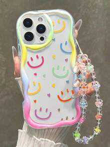 笑脸彩绘平纹印花奶油色波浪边可拆卸手链简约防震加厚手机保护壳，印花图案，兼容 17/17 Pro/17 Pro Max/16 XR/7/8 15 Pro Max/12 Pro Max/13 Pro Max/14 Pro Max 13 14 11 12P 14 P11软壳 P12防摔 XS.XR /78P.78GES2，适用于A134G A22 A21S A514G A52 S22 ULTRA A335G，A34 A35，适用于10 Note 114G 11 Lite A53 TPU A14 /A23/S23 ULTRA S24 A14 A15 S23 A73 A55 A54手机壳 - 彩色 - 查看 2