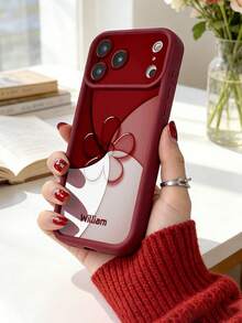 1pc Customized Name, Red Bow Tie Design TPU Bumper Thick Shockproof Protective Phone Case Compatible With Apple 17 Pro Max/16 Pro Max/15 Pro/14 Plus/13 Pro/12 Pro Max/11/Xs Max/8/7 Phone Accessories - Burgundy - View 4