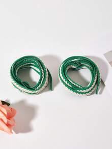 1双120厘米绿白相间时尚麦穗纹编织鞋带 - 编织纤维鞋带，适用于运动鞋、靴子和冰鞋，时尚鞋履配件/仅含鞋带，不含鞋子 - 綠色 - 查看 6
