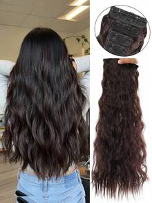 22 Inch 4pcs Black & Brown Clip-In Curly Hair Extensions, Suitable For Women & Girls Daily Use And Party - Multicolor - View 14