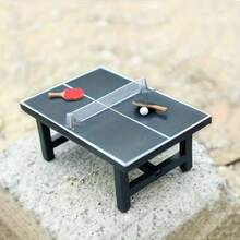 1 Set de Mesa de Tenis de Mesa en Miniatura de Resina con Raquetas y Pelotas, Modelo de Escena Miniatura Creativa Decorativa de Mesa de Ping Pong - A - Ver 7