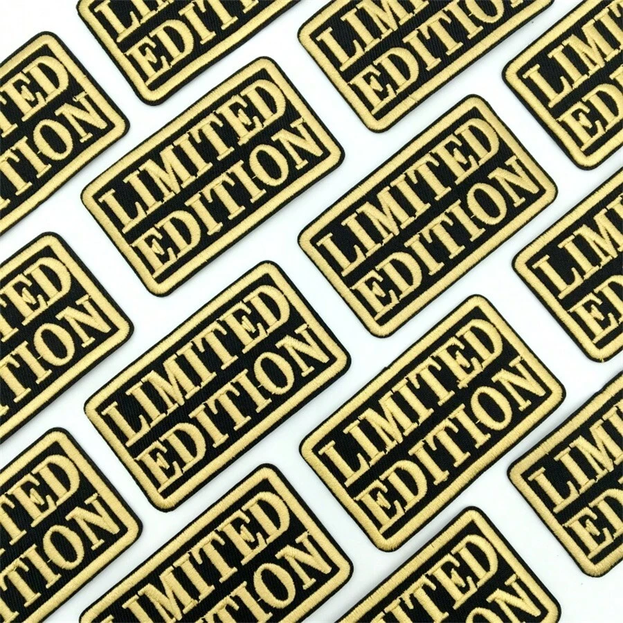 7pcs LIMITED EDITION Golden Letter Embroidery Iron On Patches, Inspirational Phrases Iron On Patches For Clothes, Hats, Jeans, Backpacks, Etc - B - View 1