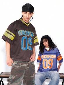 MT99 Men's Letter & Number Print Hollow Casual Versatile Daily Wear T-Shirt - Coffee Brown - View 1