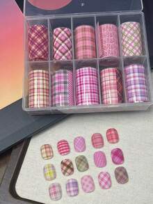 日式格子美甲印花箔，采用四季棕色条纹密胺面料设计，适合美甲沙龙DIY，轻松打造美甲造型，也可作为女士节日礼物赠送（需搭配印花胶使用） - 彩色 - 查看 18