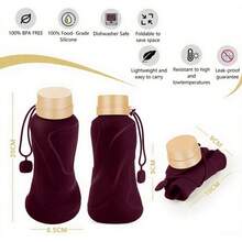 Foldable Water Bottle, 650ml, Leak-Proof, Reusable, Silicone Foldable Water Bottle, Durable And Lightweight, Suitable For Travel, Gym, Camping, Hiking, Compact Portable Sports Water Bottle (Black) QPZT - Coffee - View 3
