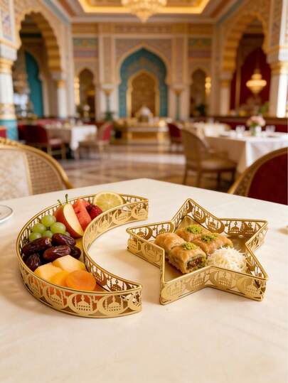 1pc/2pcs "Moon And Star" Style Plate Stand - Tableware, Gold Version, Dessert Plate, Pastry Tools, Food Storage Container, Display Rack, Suitable For Party, Office, Bedroom, Wedding, Kitchen, Dining Table, Living Room Decor, Best Easter, Thanksgiving, Valentine's Day Gift For Girls, Friends, Women, Family, Classmates