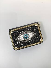 Túi đựng điện thoại và thẻ đính hạt hình mắt bí ẩn phong cách Bohemian, chất liệu da PU cao cấp, dây đeo điều chỉnh được để đeo vai/đeo chéo, tiện dụng đựng điện thoại, son môi, chìa khóa, ngăn đựng thẻ dung tích lớn chứa được 11 thẻ. - màu đen - Xem 2