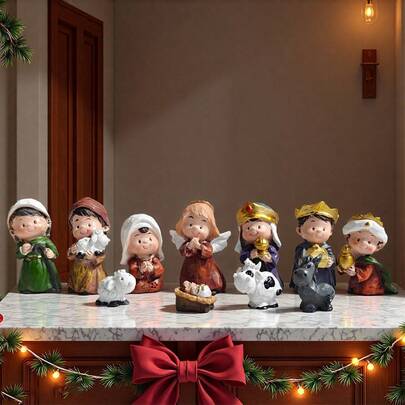 Juego de 11 mini figuras de belén, decoración religiosa cristiana creativa y bonita para escritorio