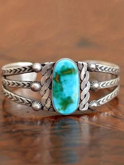 1ชิ้น แหวนวินเทจประดับเทอร์ควอยซ์เทียม ดีไซน์ย้อนยุคบนตัวเรือน เหมาะสำหรับผู้ชายและผู้หญิง เข้ากับชุดประจำวัน เครื่องประดับสำหรับงานปาร์ตี้ ของขวัญสำหรับเพื่อน