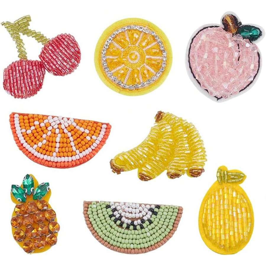 1pc Handmade Beaded Fruit Patch, Can Be Ironed Or Sewn To Decorate Clothing, Shoes, Jackets, T-Shirts, Bags, Hats, Brooches, Repair Holes, Suitable For Holidays, Parties, Summer, School. Patterns Include Lemon, Peach, Banana, Cherry, Orange, Sequins - Multicolor - View 1