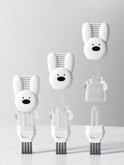 1pc 4-In-1 Rabbit Brush Set, Suitable For Cleaning Gaps Between Water Bottle Caps And Bottles. 3-In-1 Cup Lid Brush, Hot Cup Brush, Bottle Crevice Cleaning Brush, Multi-Functional Crevice Cleaning Brush (Random Color)