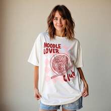 1 Camiseta Mexicana para Mujer, para Amantes de los Fideos, Camiseta de Colores Cómodos: Camiseta con Gráficos Retro de Comida, 180G, Top Cómodo para la Familia, Camiseta Moderna Y2K, Camiseta Lavable a Máquina, Camiseta de Textura Suave, un Bonito Regalo para Mujeres, Top de Cuello Redondo - Blanco - Ver 3