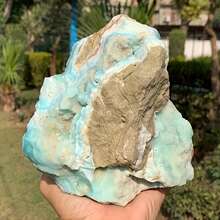 1件天然绿松石和蓝色文石矿物标本 - 天然矿物晶簇，带有绿松石和棕色节理，以及菱锌矿、葡萄状晶体和石英晶体。是圣诞节或节假日的绝佳礼物。 - 彩色 - 查看 3