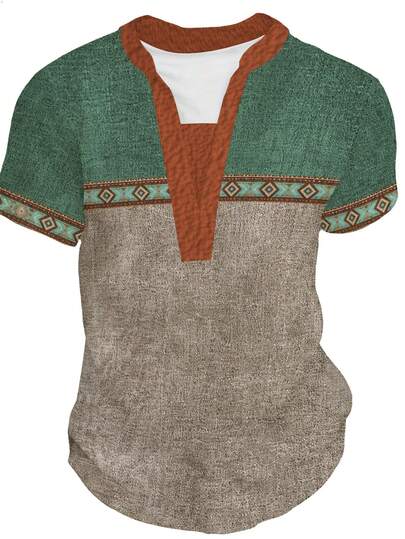 男士夏季时尚经典撞色黄绿短袖休闲度假T恤