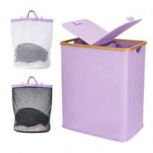 140L Laundry Hamper With Lid And 2 Removable Liners Large Capacity For Dirty Clothes Storage In Bedroom Bathroom - Purple - View 1