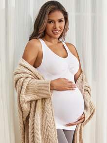 Maternity Sleeveless Pleated Backless Yoga Top, Seamless Casual Wear For Pregnant Women - White - View 6