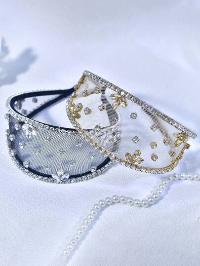 1pc Shiny Crystal Flower Wide Headband, Fashionable Baroque Style Mesh Hollow Minimalist Headband, Suitable For Bride, Wedding, Festival, Carnival Party, Daily Casual Wear
