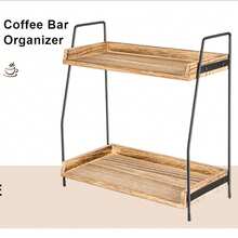 Huini 2-Tier Solid Wood Coffee Bar Organizer Shelf – Coffe Condiment Storage, Rustic Countertop Storage Rack With Black Metal Frame, Easy Assembly & Scratch-Resistant Feet – 38x19x37.5cm For Kitchen, Vanity, Office Or Balcony - View 2