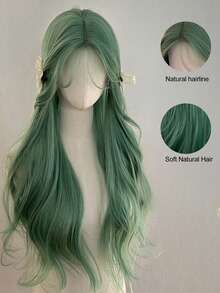 Peluca sintética resistente al calor de 24 pulgadas de largo, peluca ondulada verde, hecha de fibra, adecuada para fiestas de Halloween y uso diario - Multicolor - Ver 5