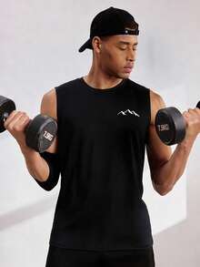 Driftmere Camiseta de tirantes de cuello redondo con estampa de montaña, informal de verano para hombre - Negro - Ver 1