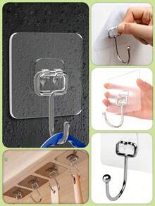 10-Pack Heavy-Duty Adhesive Wall Hooks, Rustproof Waterproof Stainless Steel, No Drill Battery-Free Strong Sticky Hooks For Bathroom Kitchen Home Organizer - Multicolor - View 7