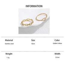 2pcs Stainless Steel Women's Golden Hollow Heart & Rectangle Ring Set, Fashionable Minimalist Design, Suitable For Daily Wear Or Gift - Yellow Gold - View 9