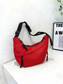 1个尼龙多功能拉链校园单肩包，简约百搭学生文具包，新款大容量优雅通勤单肩包，返校季必备，宽敞设计可装笔记本电脑和学习用品，适合各种场合 - 餃子包 - 查看 5