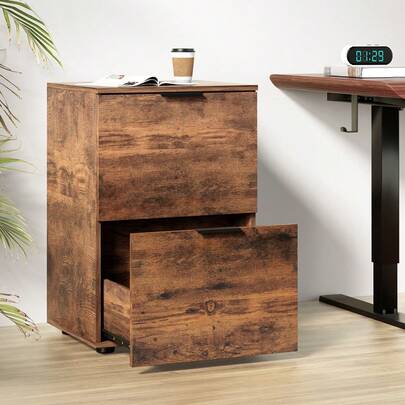  Artiss Filing Cabinet Files Storage Office Shelves File Organiser Rustic Brown 2 Drawer