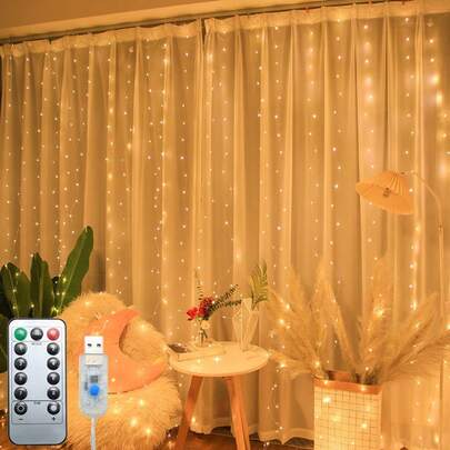 Đèn rèm LED dùng nguồn USB - 8 chế độ chiếu sáng, thích hợp trang trí đám cưới, tiệc tùng, nhà cửa và lễ Eid. Đèn dây trang trí trong nhà kiểu cổ tích.