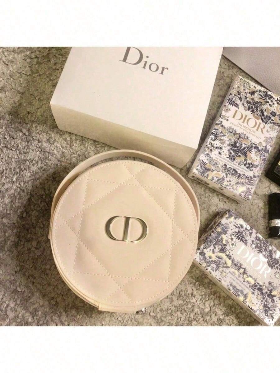 Ví da tròn màu hồng sang trọng kèm gương Dior | Túi du lịch xách tay có khóa kéo, túi đựng cọ trang điểm và túi nhung | Túi đựng đồ vệ sinh cá nhân đa năng dành cho nữ, hộp đựng mỹ phẩm dung tích lớn, vật dụng cần thiết chống thấm nước khi đi du lịch, phù hợp cho kỳ nghỉ, lễ hội và sử dụng hàng ngày | Thiết kế chần bông trang nhã, chất liệu da cao cấp, món quà lý tưởng cho mẹ, người yêu thích trang điểm, Giáng sinh và Ngày Valentine. - Hồng - Xem 1