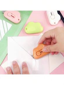 3 piezas Cortador de caja en forma de nube mini, cuchillo utilitario retráctil práctico, cortador de sobres, cortador portátil con forma de nube y agujero para llavero - A - Ver 4