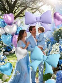 Blue Purple Heart Balloons, Blue Bow Balloons, 10Pcs 18 Inch Heart Shaped Balloon And 38 Inch Helium Bow Foil Balloon For Girls Girl Birthday Wedding Engagement Baby Shower Frozen Winter Party Decor - Multicolor - View 2