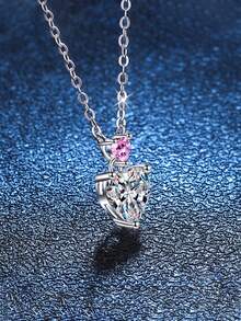 1pc Luxury 925 Silver Zirconia Heart Pendant Necklace, Suitable For Women's Daily Wear, Party, Vacation, Valentine's Day, Mother's Day, Wedding Anniversary, Birthday, New Year Gift - Silver - View 2