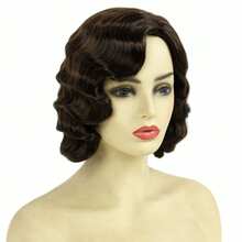 REEWES 1920年代短款波浪假发，15英寸合成假发，适合初学者的复古爵士女郎假发，女士万圣节派对假发，卷曲假发，音乐节假发，金色/棕色/黑色可选 - 彩色 - 查看 4