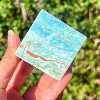 1 块天然加勒比石英晶体立方体（缺角） - 充满活力的绿蓝渐变色，非常适合家居办公室装饰、波西米亚风格装饰。情人节、复活节、父亲节和母亲节的完美礼物。