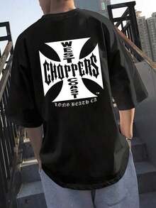 West Choppers East Long Beach CA Graphic Shirt - Red Casual Streetwear With Striking White Print, Breathable Polyester, Suitable For Summer Outings & Parties, Party Outfit. |     Eye-Catching Graphic Shirt |     Durable Fabric - 黑色的 - 查看 1