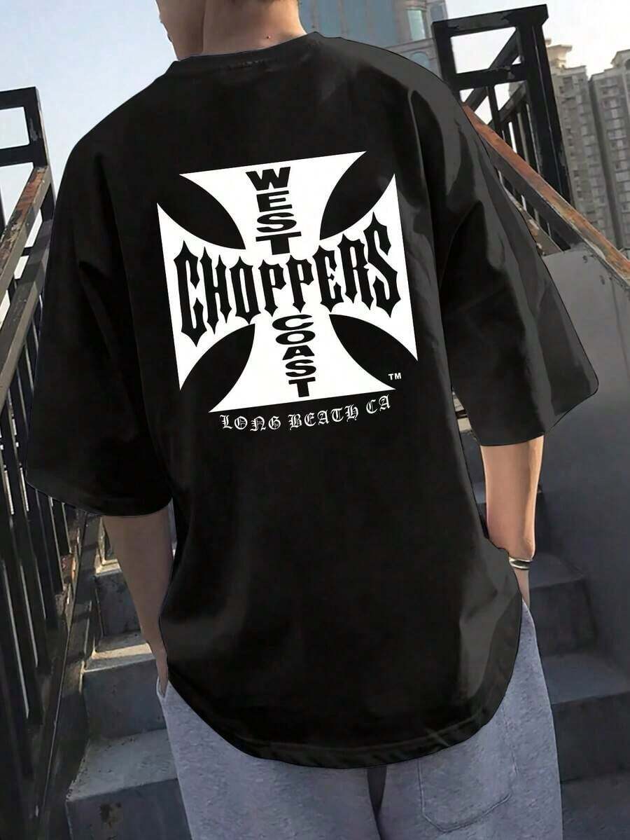 West Choppers East Long Beach CA Graphic Shirt - Red Casual Streetwear With Striking White Print, Breathable Polyester, Suitable For Summer Outings & Parties, Party Outfit. |     Eye-Catching Graphic Shirt |     Durable Fabric - 黑色的 - 查看 1