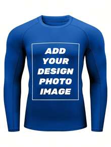 Custom Men's Basic Skins Long Sleeve Rash Guard Swim Shirts Personalized Print Quick Dry Bathing Shirt For Men Fishing Surfing- Add Your Image Photo Design Special Gift - Royal Blue - View 2