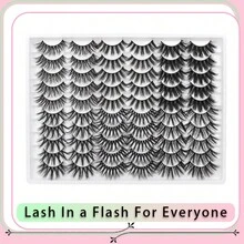 30对交叉假睫毛，纤细轻盈，自然妆效，貂毛绒绒条状假睫毛，尺寸6-22毫米 - 黑色 - 查看 2