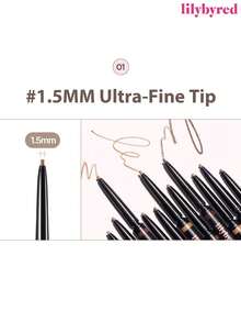 lilybyred Lápiz de cejas fino de K-Beaury, lápiz de cejas de textura aterciopelada, diseño de doble extremo con cepillo, punta fina de 1.5 mm, crea fácilmente cejas esponjosas, delineador de cejas con cepillo, para dar forma, definir y rellenar el maquillaje de cejas, resistente al agua y al sudor, maquillaje coreano - 02 Marrón medio - Ver 4