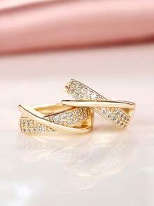 1 par de pendientes de aro con circonita cúbica preciosa para mujeres, para fiestas, compromisos, aniversarios, joyería, regalo del Día de San Valentín - Amarillo Oro - Ver 8