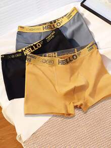 3条装男士平角内裤，不对称腰带，印有“HELLO”字母，柔软舒适，家居服/内衣两用 - 彩色 - 查看 11