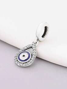 1pc 925 Sterling Silver Cubic Zirconia Eye Shaped Pendant Bead, Protective Amulet Unisex Jewelry Gift - Q4466 - View 4