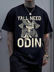 Odin rey de los dioses nórdicos símbolo de sabiduría  y poesía con sus hachas cruzadas representando poder y conquista mostrando la grandeza de un guerrero mitológico que inspira valentía y determinación en quien la porta esta camiseta de hombre evoca la fuerza legendaria del panteón escandinavo para los admiradores de la mitología antigua y los espíritus indomables. - Negro - Ver 8