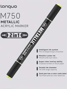 Set de 12/24/48 colores de marcadores de pintura acrílica de doble punta, con puntas suaves y firmes, control inteligente de tinta con cámaras de tinta duales, brillo metálico para escribir en múltiples superficies (modelo/piedra/vidrio/cerámica/madera), adecuado para pintura de figuritas, manualidades DIY, grafiti - Marcadores metálicos - Ver 3