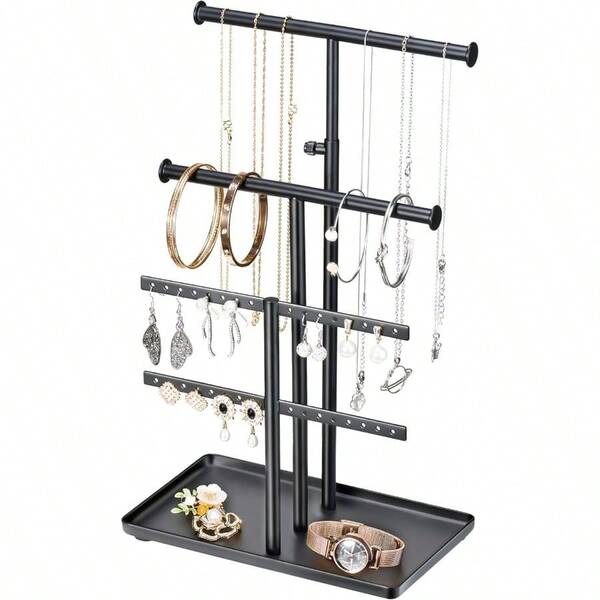 Jewelry Holder Organizer Necklace Display: Metal Aesthetic Room Decor Tree Stand For Bracelet Hanger And Earrings Storage (Black)