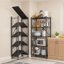 Upgraded Home 5-Tier Foldable Storage Shelf With Wheels ,Collapsible Shelving Unit,750 Lbs Large Capacity Storage Trolley,Display Metal Rack, Rolling Cart For Books,Kitchen Storage Shelves, Garage Storage,Pantry & Closet Organizer, Office Room,Decor,Bathroom(Black/White/Pink/Green),No Assembly - 彩色 - 查看 2