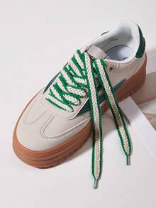 1双120厘米绿白相间时尚麦穗纹编织鞋带 - 编织纤维鞋带，适用于运动鞋、靴子和冰鞋，时尚鞋履配件/仅含鞋带，不含鞋子 - 綠色 - 查看 4