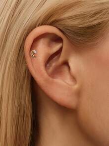 EleRunis 1PC 925 Sterling Silver Star Moon Flat Back Cartilage Helix Piercing Fine Jewelry For Daily Wear Wedding Party Engagement Anniversary Valentine's Day - Gold - View 5