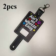Black PU Leather Inhaler Case With Keychain And "Ain't Easy Being Wheezy" Embroidery - Portable Protective Cover For Standard Asthma Inhaler Dispenser - Hot Pink - View 8